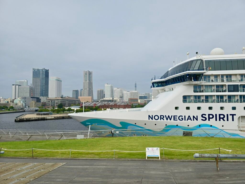 Norwegian Spirit with Yokohama in background 